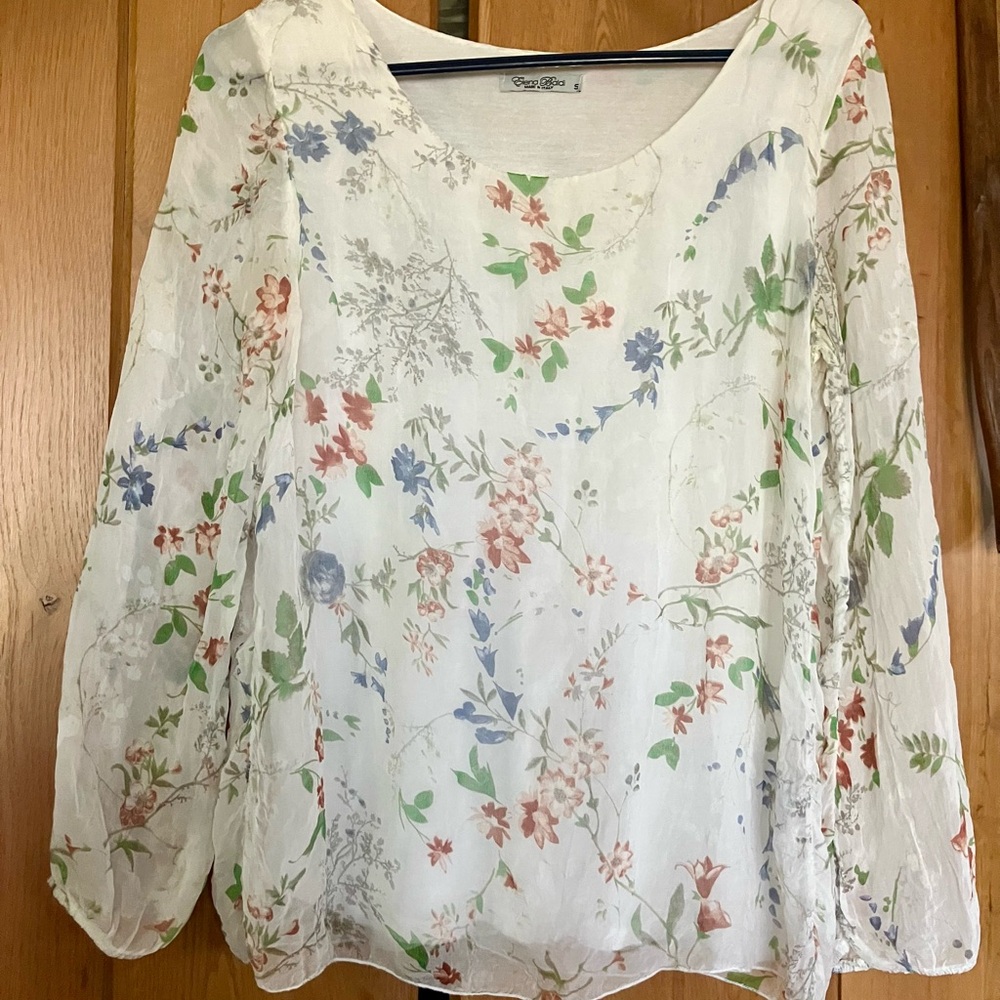Floral Print Blouse - White with Multicolor Accents